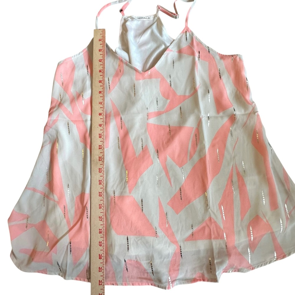 Caramela Top NWOT Medium Sleeveless V Neck Pink Abstract Blouse Y2K aesthetic - Picture 4 of 8